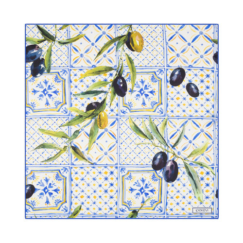 Krem İndigo Zeytin Hasatı Saten İpek Mendil