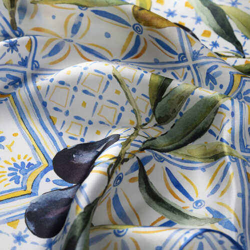 Krem İndigo Zeytin Hasatı Saten İpek Mendil