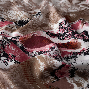 Krem Kahve Alüvyal Desenli İpek Şal - Thumbnail