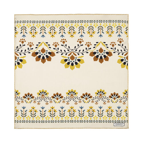 Krem Kanaviçe Saten İpek Mendil