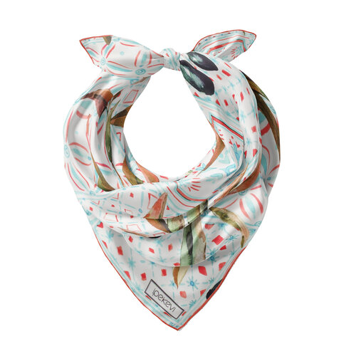 Krem Kızıl Bakır Zeytin Hasatı Saten İpek Mendil