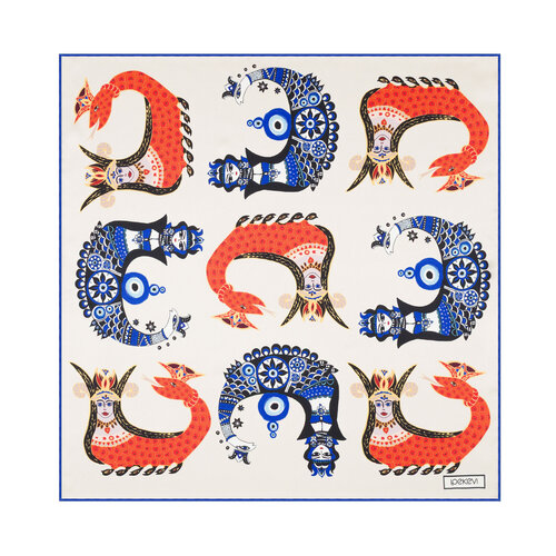 Krem Şahmeran Saten İpek Mendil