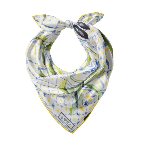 Krem Sarı Zeytin Hasatı Saten İpek Mendil