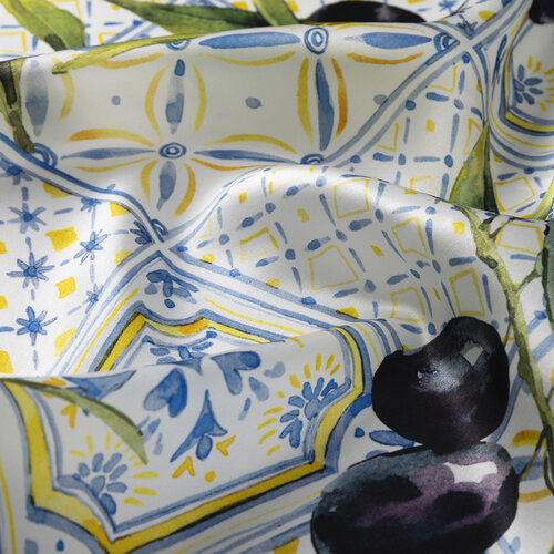 Krem Sarı Zeytin Hasatı Saten İpek Mendil