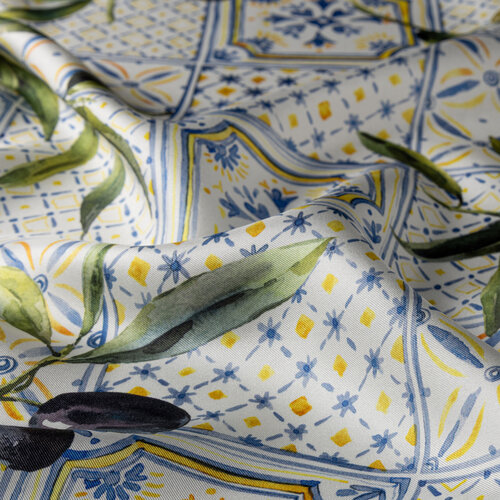 Krem Sarı Zeytin Hasatı Tivil İpek Eşarp