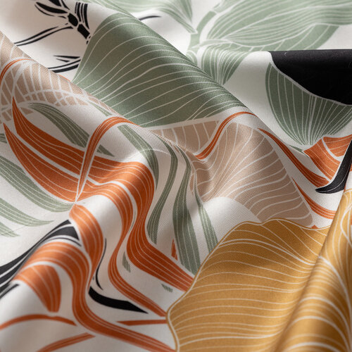 Krem Siyah Tropik Kanvas Tivil İpek Eşarp