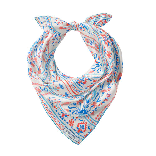 Krem Turkuaz Beylerbeyi Şebeke Saten İpek Mendil