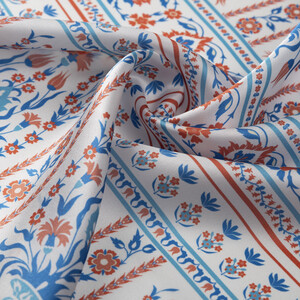 Krem Turkuaz Beylerbeyi Şebeke Saten İpek Mendil - Thumbnail