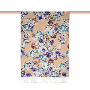 ipekevi - Krem Violet Gül Deryası Desenli İpek Şal (1)