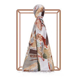 ipekevi - شال حرير بتصميم فني لون كريمي وأخضر