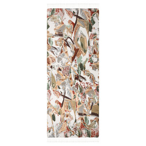 Krem Yeşil Alüvyal Desenli İpek Şal - Thumbnail