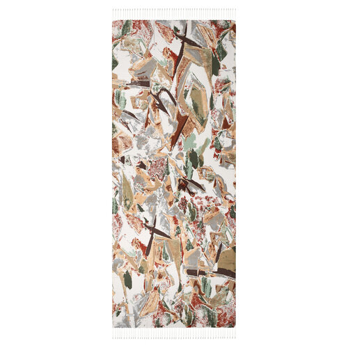 Krem Yeşil Alüvyal Desenli İpek Şal