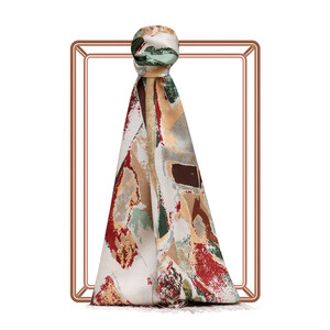 ipekevi - Krem Yeşil Alüvyal Desenli İpek Şal