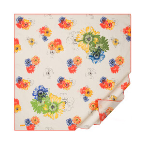 ipekevi - Krem Yeşil Tek Çiçek Pamuk Eşarp