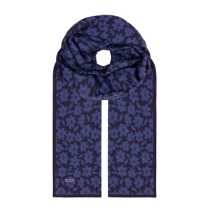Navy Orange Flower Cotton Scarf - Thumbnail