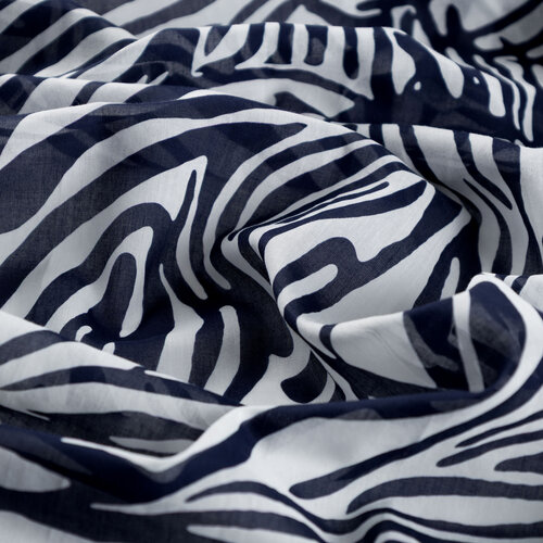 Lacivert Beyaz Zebra Desenli Pamuk Şal