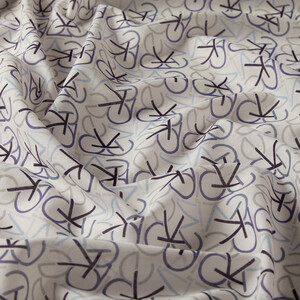 Lacivert Çark Typo Monogram Desenli Pamuk Eşarp - Thumbnail