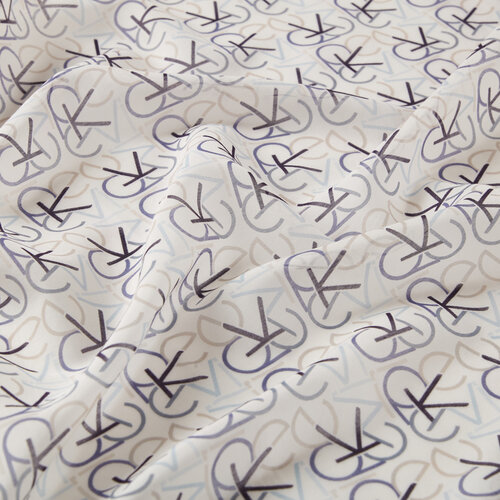 Lacivert Çark Typo Monogram Desenli Pamuk İpek Şal 