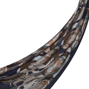 ipekevi - Lacivert Duygusal Çiçekler Tensel Desenli Şal