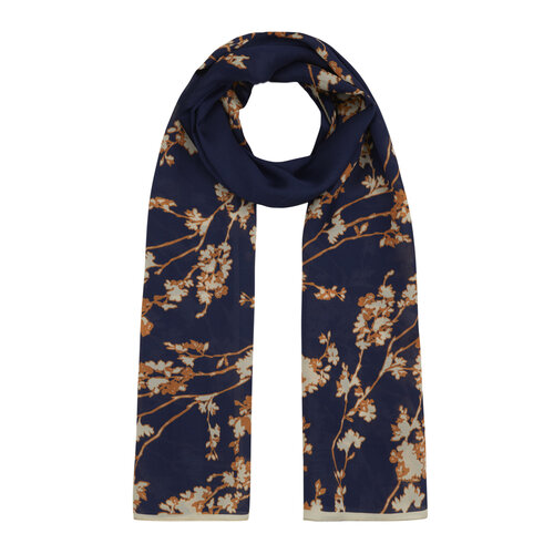 Lacivert Gold Erguvan Çiçeği Pamuk Rayon Şal