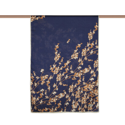 Lacivert Gold Erguvan Çiçeği Pamuk Rayon Şal