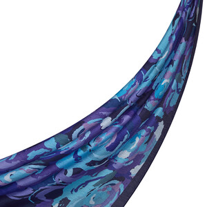 ipekevi - Lacivert Mavi Duygusal Çiçekler Tensel Desenli Şal