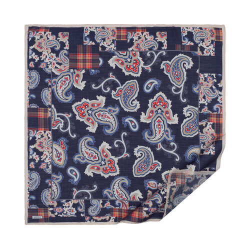 Lacivert Patchwork Desenli Tensel Eşarp