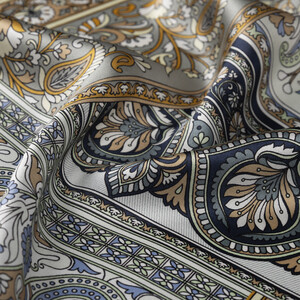 Lacivert Topkapı Saten İpek Mendil - Thumbnail