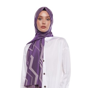 Lavender Ethnic Zigzag Silk Scarf - Thumbnail