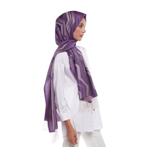 Lavender Ethnic Zigzag Silk Scarf - Thumbnail