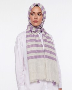 Lavender Striped Linen Cotton Scarf - Thumbnail