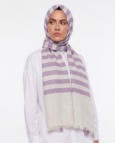 Lavender Striped Linen Cotton Scarf