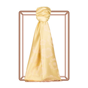 Lemon Yellow Violet Jacquard Silk Scarf - Thumbnail