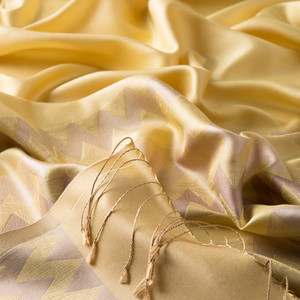 Lemon Yellow Zigzag Silk Scarf - Thumbnail