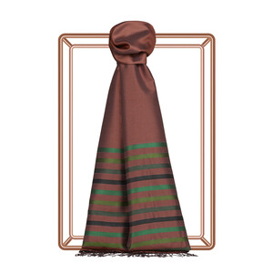 Light Copper Thin Striped Silk Scarf - Thumbnail