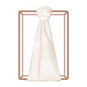 Light Cream Block Lurex Striped Silk Scarf - Thumbnail