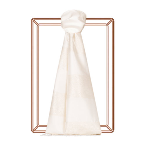 Light Cream Block Lurex Striped Silk Scarf