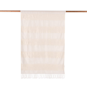 Light Cream Block Lurex Striped Silk Scarf - Thumbnail