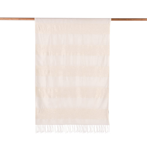 Light Cream Block Lurex Striped Silk Scarf