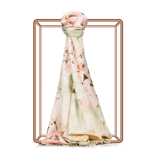 Light Green Melancholy Print Silk Scarf