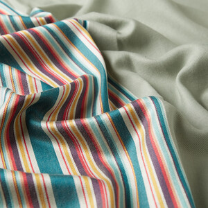 Light Green Rainbow Striped Cotton Silk Scarf - Thumbnail