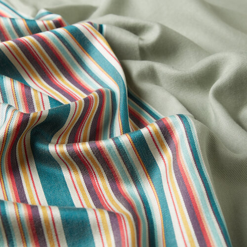 Light Green Rainbow Striped Cotton Silk Scarf