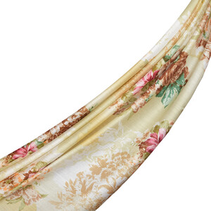 Light Green Vintage Bouquet Print Modal Silk Scarf - Thumbnail