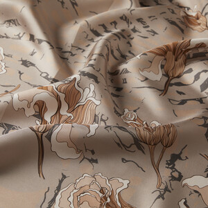 Light Mink Lisianthus Twill Silk Scarf - Thumbnail