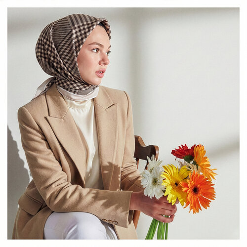 Light Stone Shepherd Plaid Silk Twill Scarf