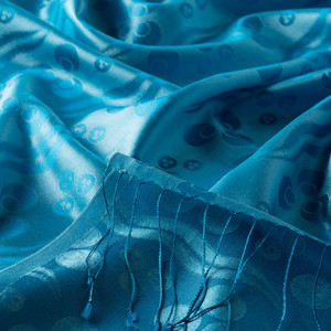 Light Turquoise Cintemani Jacquard Silk Scarf - Thumbnail