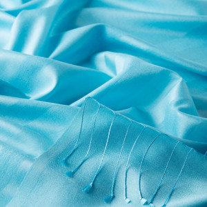 Light Turquoise Mono Striped Silk Scarf - Thumbnail