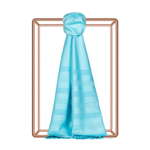 Light Turquoise Mono Striped Silk Scarf - Thumbnail