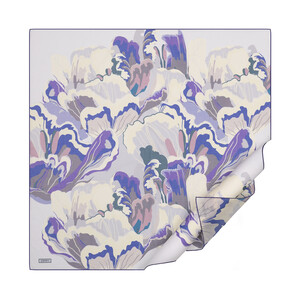 Lila Mor Çiçek Mermeri Pamuk Eşarp - Thumbnail
