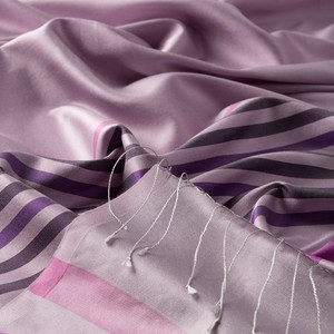Lilac Thin Meridian Striped Silk Scarf - Thumbnail